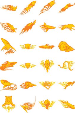 Bir dizi altın hayvan sembolünün dikey vektör çizimi