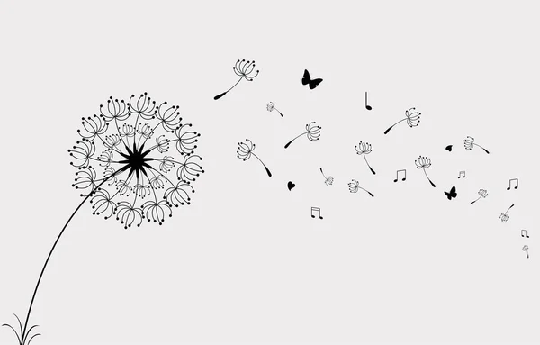 蒲公英 有飞舞的蝴蝶和种子 — 图库矢量图片