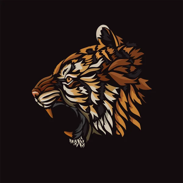 Roaring Tiger Head Isolated Black Background — Stock Vector