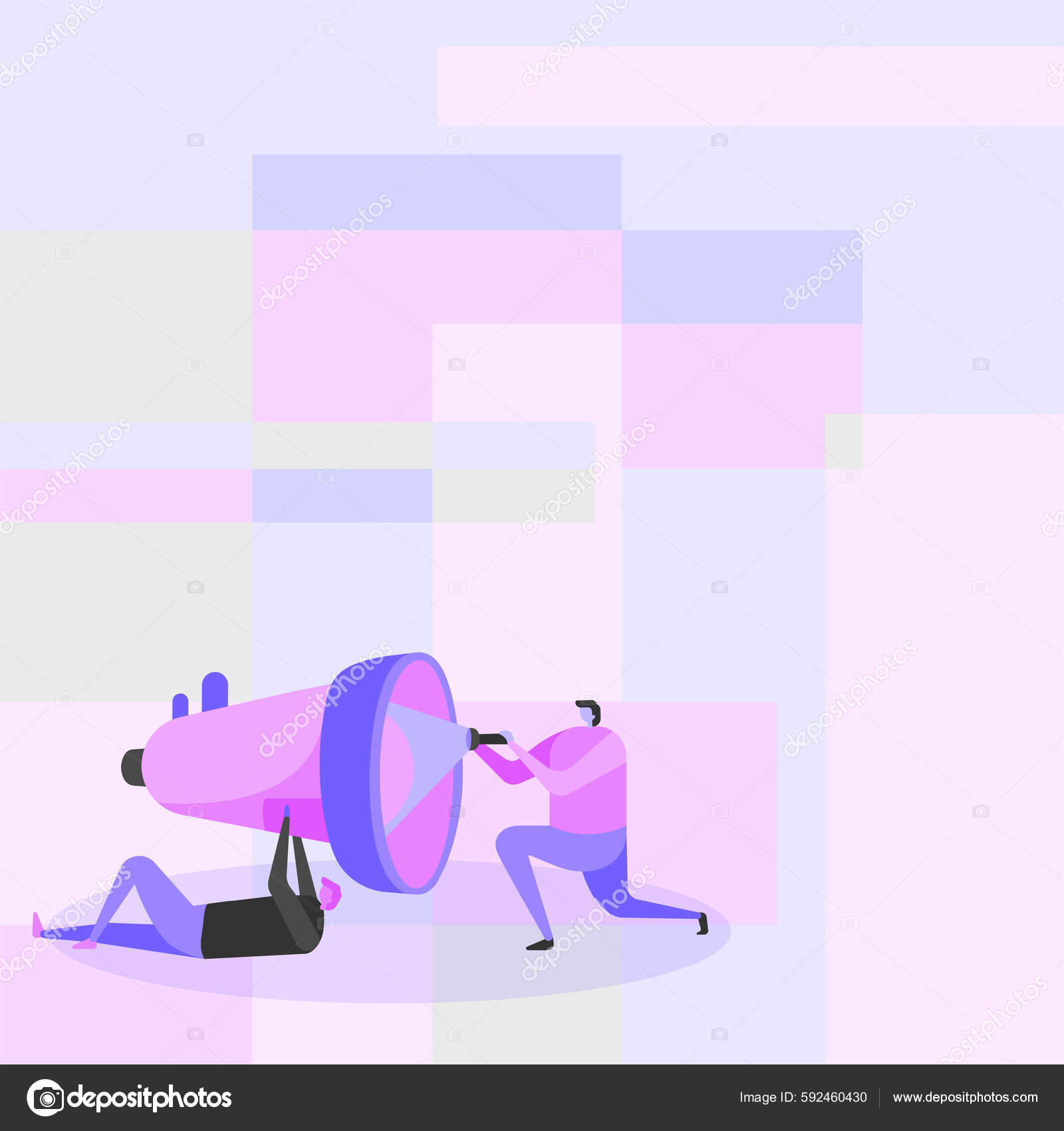 Illustration People Fixing Giant Megaphone Together Colorful Background