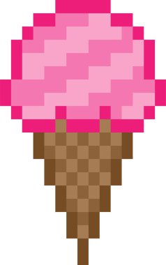 Beyaz arka planda izole edilmiş pikselli pembe bir dondurma.