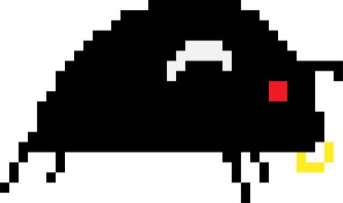 Beyaz arka planda izole edilmiş pikselli bir siyah boğa.