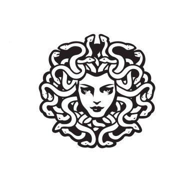 Beyaz arkaplanda izole edilmiş güzel bir Medusa Gorgon simgesi