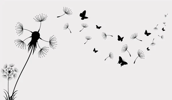 Flying Dandelion Seeds Butterflies Isolated White Background — Stock Vector