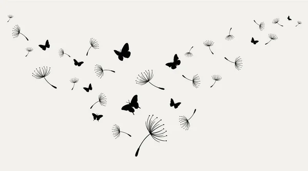 Les Graines Pissenlit Volant Les Papillons Isolés Sur Fond Blanc — Image vectorielle