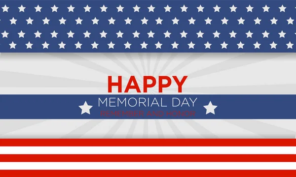 Happy Memorial Day Remember Honor Banner White Stars Red Line — Stock Vector