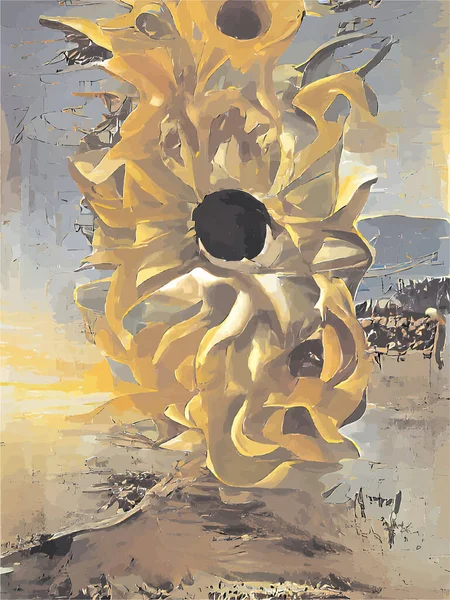 Ζωγραφική Του Κίτρινου Ηλίανθου Κίτρινο Γκρι Φόντο — Διανυσματικό Αρχείο