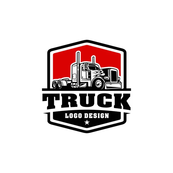 Diseño Logotipo Con Camión Sobre Fondo Rojo — Vector de stock