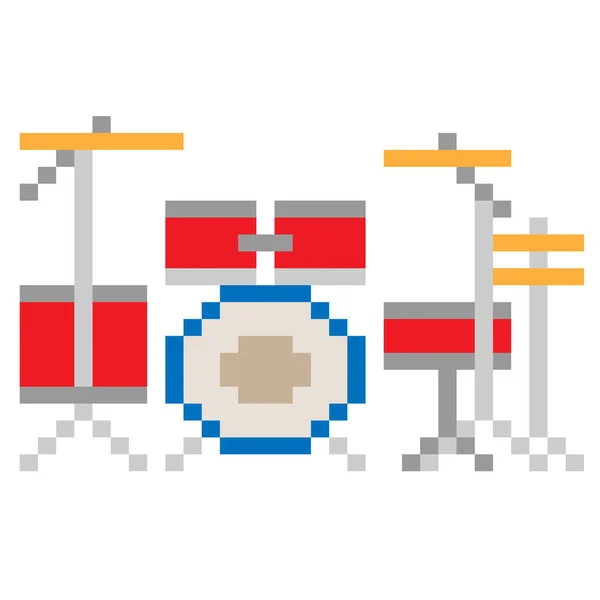 Drum Set Pixel Művészet Elszigetelt Fehér Háttér — Stock Vector