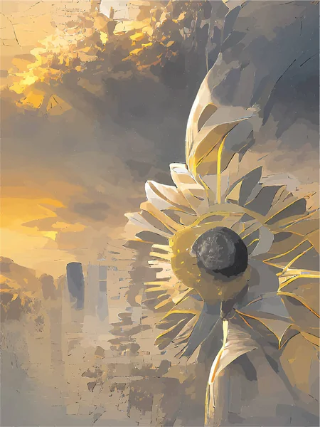 黄色向日葵的绘画 带有黄色灰色背景 — 图库矢量图片