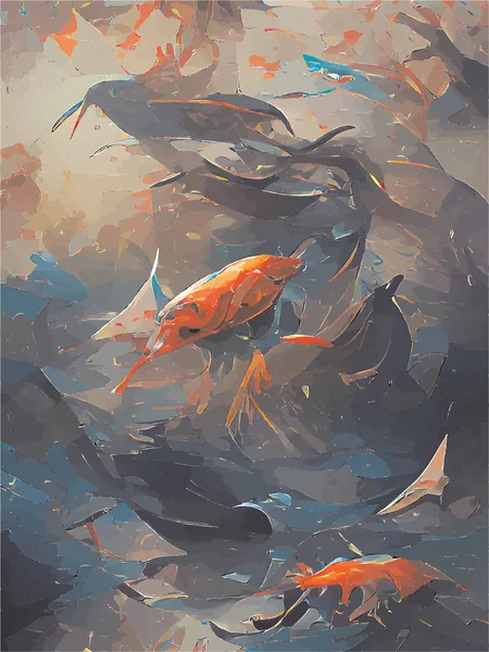 Цифровая Живопись Рыб Различных Цветов — стоковый вектор