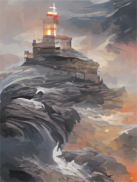 Digitale Malerei Von Leuchttürmen Meer — Stockvektor