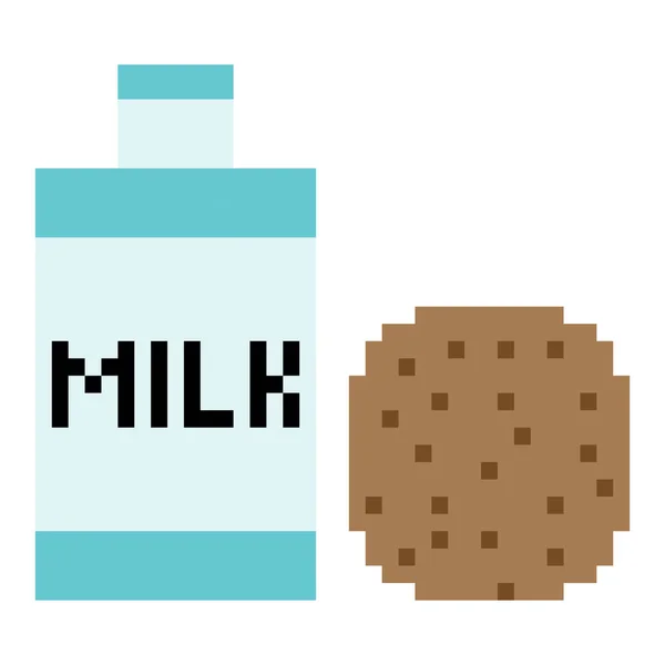 Una Tazza Latte Biscotti Stile Pixel Art Isolati Sfondo Bianco — Vettoriale Stock