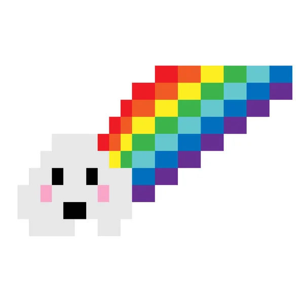Egy Boldog Felhő Szivárvány Pixel Művészet Elszigetelt Fehér Háttér — Stock Vector