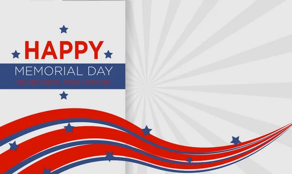 Happy Memorial Day Remember Honor Banner Blue Stars Red Curve — Stock Vector