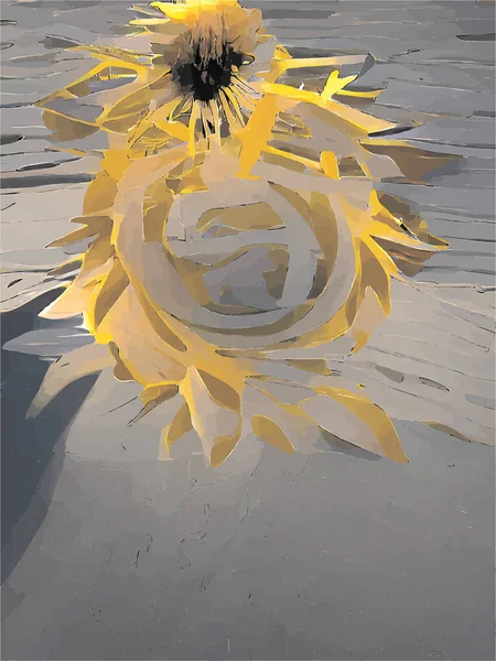 Painting Yellow Sunflower Yellow Grey Background — Stock Vector