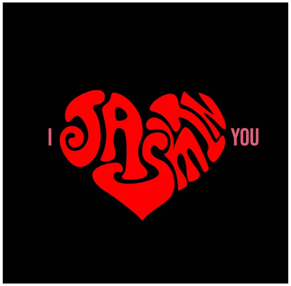 Een Vectorillustratie Van Een Love You Jasmin Logo Het Rood — Stockvector