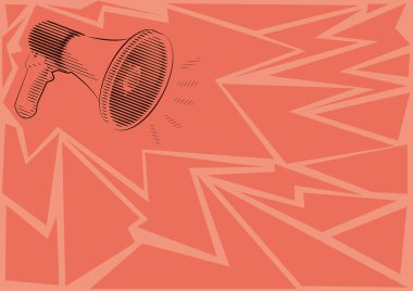 Kırmızı arkaplanda bir megafonun çizimi - duyuru arkaplanı