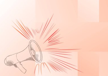 Açık turuncu arkaplanda ses dalgaları olan çizilmiş bir megafon.