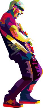 Rock müzik konserinde gitarist sahne sanatları gösterimi.