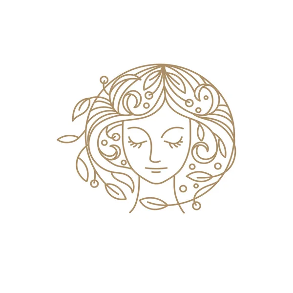 一个漂亮的女人 头发上有金黄色的花环 — 图库矢量图片