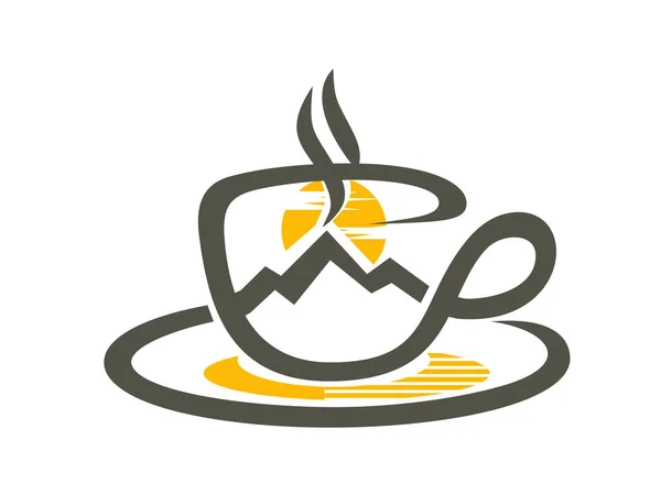 Illustratie Van Koffie Kopje Zon Berg Een Regel — Stockvector