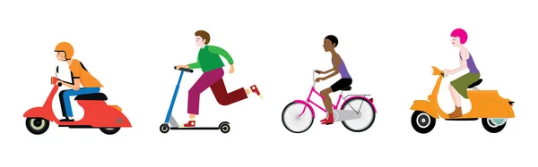 Une Rangée Icônes Personnes Moto Vélo Scooter — Image vectorielle