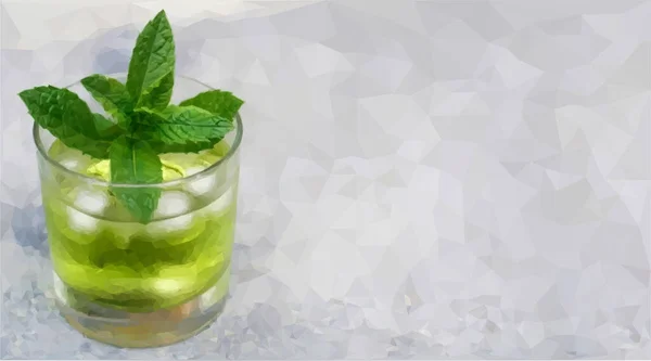 Ein Glas Mojito Mit Minzblättern Auf Grauem Hintergrund Mit Kopierraum — Stockvektor