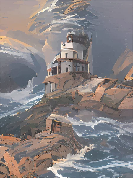 Digitale Malerei Von Leuchttürmen Meer — Stockvektor