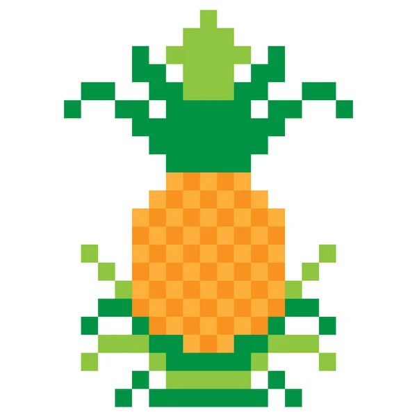 Ananas Stile Pixel Art Isolato Sfondo Bianco — Vettoriale Stock