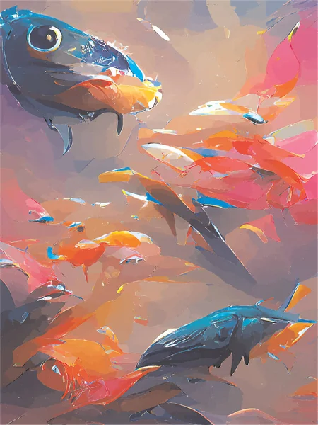 Digitales Bemalen Von Fischen Verschiedenen Farben — Stockvektor