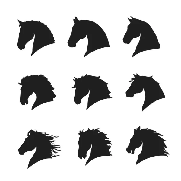 Hermosas Siluetas Caballos Aislados Fondo Blanco — Vector de stock