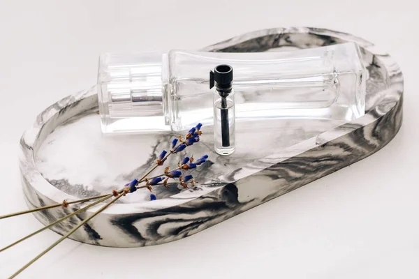 Oil Perfume Bottle Decorative Stand Lavender — Stock Photo, Image