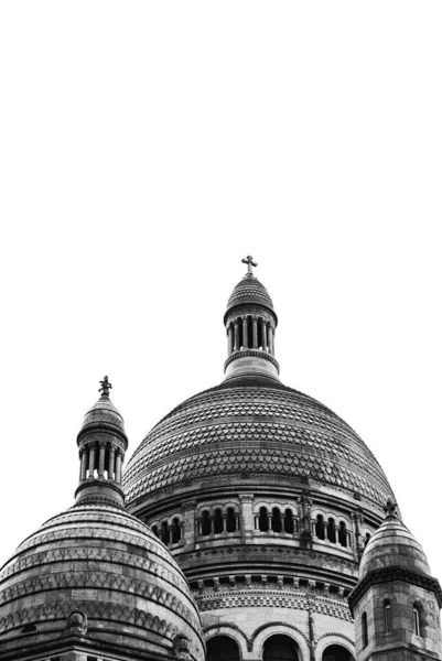 Plano Blanco Negro Cúpula Basílica Del Sagrado Corazón Montmartre París —  Fotos de Stock