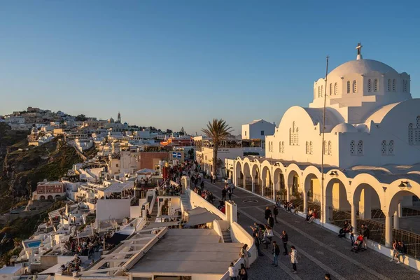 Θέα Στα Φηρά Κύριο Χωριό Της Σαντορίνης Ηλιοβασίλεμα Φηρά Σαντορίνη — Φωτογραφία Αρχείου