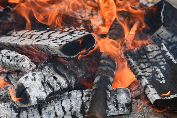 Hout Vuur Vlam Van Grill — Stockfoto