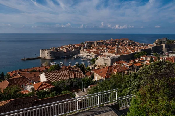Beautiful View Historic Coastal Old Town Dubrovnik Her Harbor Rampart — Stock Photo, Image
