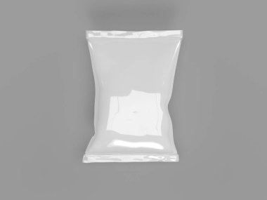 Gri arkaplanda izole edilmiş beyaz boş paketlemenin 3B görüntüsü