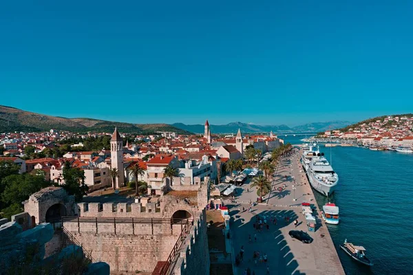 Letecký Pohled Střechy Budov Trogiru Chorvatsko — Stock fotografie