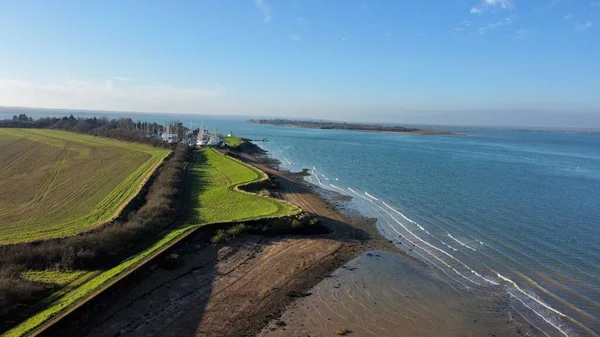 Aerial Shot Seacoast Green Scenic Meadow — Stock Photo, Image