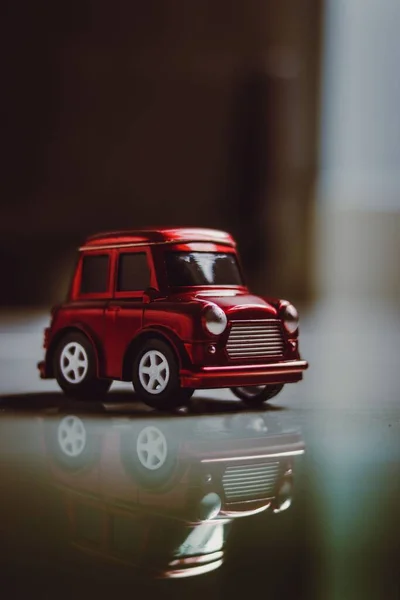 Vertical Shot Shiny Red Small Toy Car — Stock Photo, Image