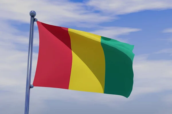 Eine Darstellung Der Wehenden Flagge Guineas Auf Einem Pfahl Wolkenverhangenen — Stockfoto