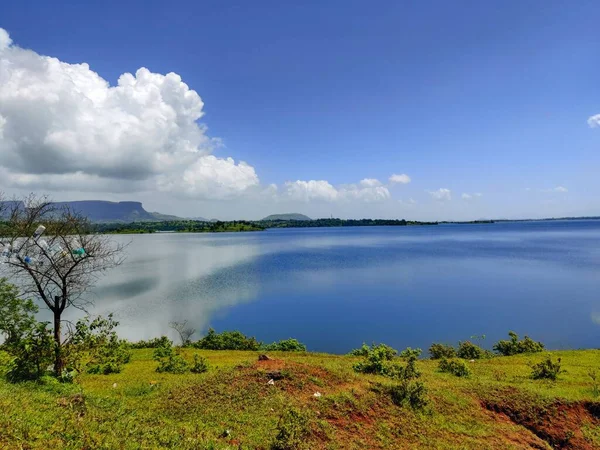 Красивый Вид Спокойное Озеро Деревьями Заднем Плане — стоковое фото