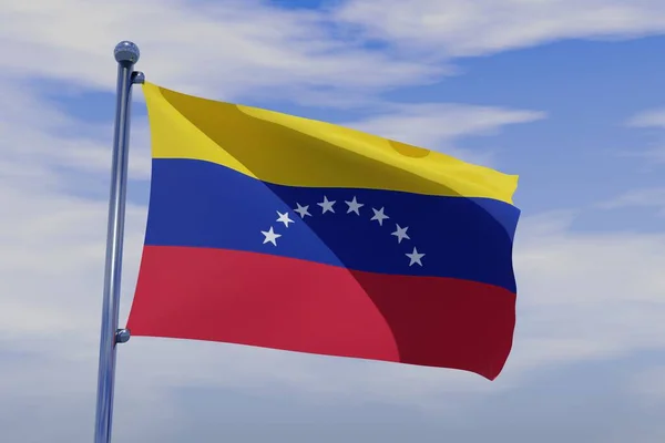 Uma Renderização Bandeira Venezuela Agitando Vento Contra Céu Azul — Fotografia de Stock