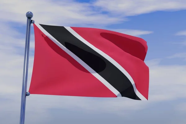 Трехмерное Изображение Флага Тринидада Тобаго Размахивающего Ветром Против Голубого Неба — стоковое фото