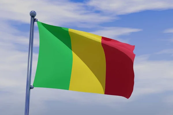Eine Illustration Des Fahnenschwenkens Von Mali Mit Einem Verchromten Fahnenmast — Stockfoto