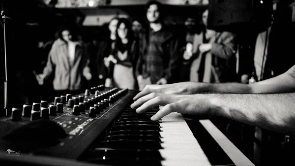 Una Toma Monocromática Persona Tocando Piano —  Fotos de Stock