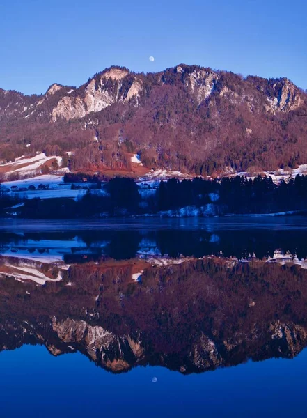 Vertical View Mountain Reflecting Lake Gruyere Switzerland — Stock Photo, Image