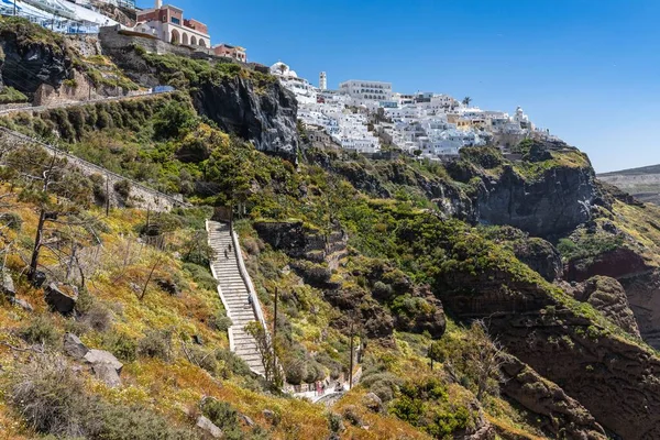 Malerischer Blick Auf Die Klippen Santorinis Von Der Fira Seilbahn — Stockfoto
