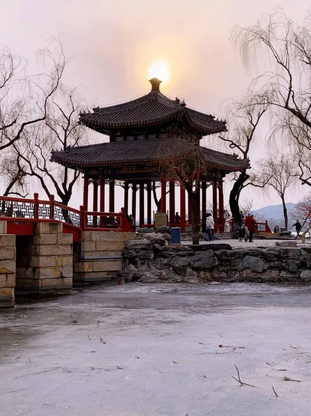 Вертикальный Вид Закрытый Городской Дворец Сад Здания Китае — стоковое фото